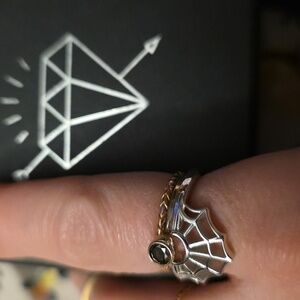 18k Solid White Gold Spider Web Ring